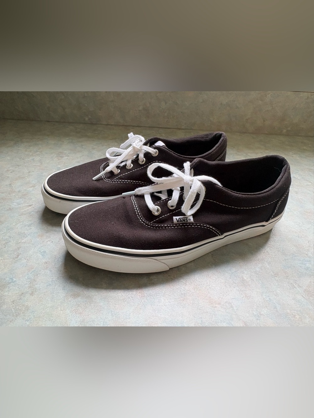 Vans Men’s Low-Top Black Canvas Sneakers with White Laces